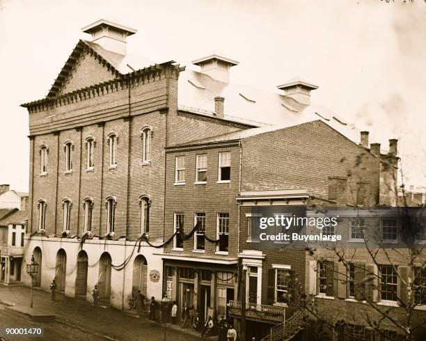 Washington, D.C. Ford's Theater with guards posted at entrance and crepe draped from windows