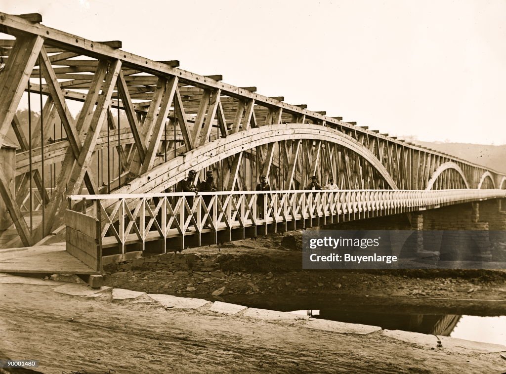 Washington, D.C. Chain Bridge over the Potomac; Chesapeake and Ohio Canal in foreground