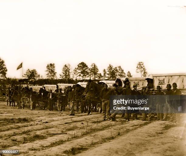 Falmouth, Va. Men and wagons of the Engineer Corps ambulance train