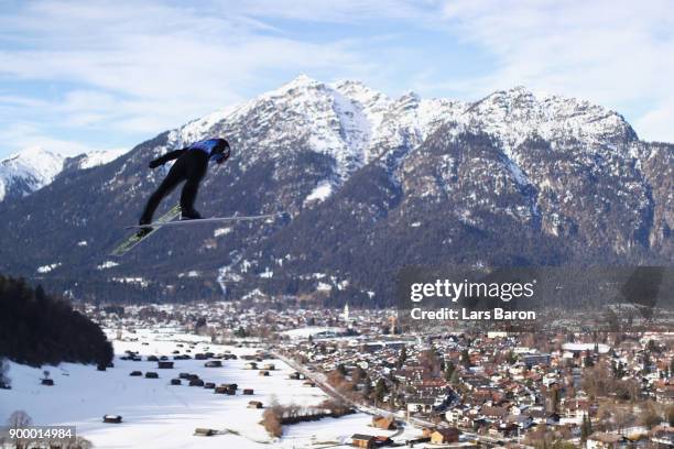 Manuel Fettner of Austria competes in the FIS Nordic World Cup Four Hills Tournament on December 31, 2017 in Garmisch-Partenkirchen, Germany.