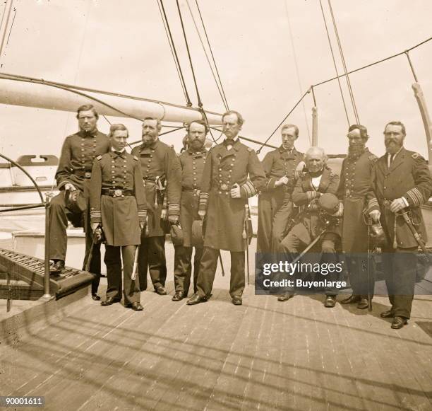 Charleston Harbor, S.C. Rear Admiral John A. Dahlgren and staff aboard U.S.S. Pawnee