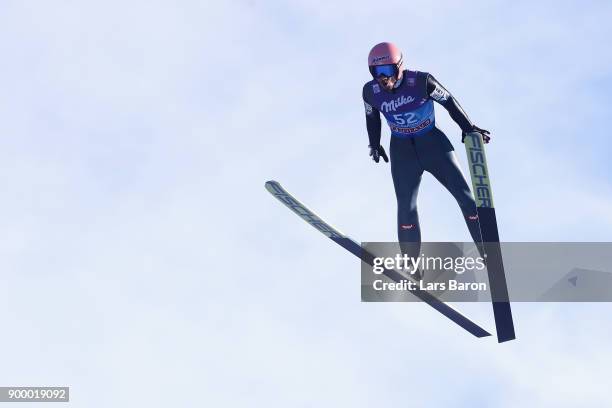 Manuel Fettner of Austria competes in the FIS Nordic World Cup Four Hills Tournament on December 31, 2017 in Garmisch-Partenkirchen, Germany.