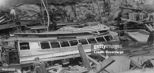 New York Subway Cave-in with demolished trolley or train