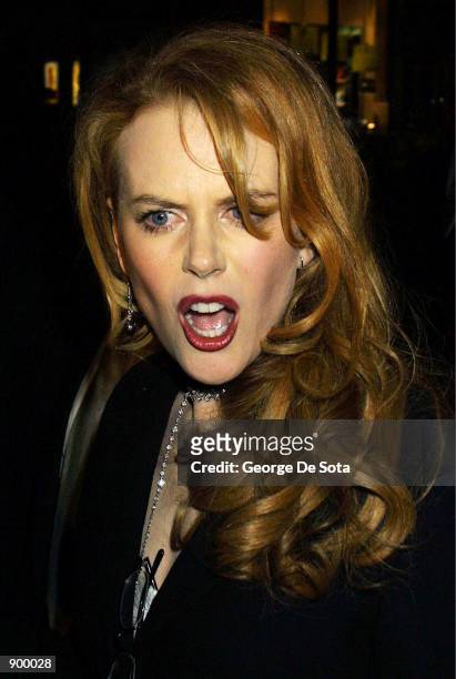 Actress Nicole Kidman leaves the party following the premiere of "Moulin Rouge" April 17, 2001 in New York City.