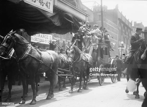 California delegates on stagecoach at the 1912 Republican National Convention held at the Chicago Coliseum, Chicago, Illinois, June 18-22, 1912