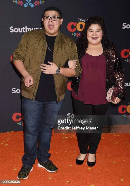 Actors Rico Rodriguez and Raini Rodriguez arrive at the premiere of Disney Pixar's 'Coco' at El Capitan Theatre on November 8, 2017 in Los Angeles,...