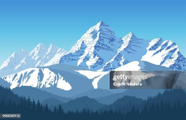 vector alpine landscape with peaks covered by snow - himalayas everest stock illustrations