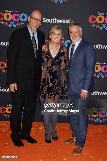 Producer Roy Conli, directors Stevie Wermers-Skelton and Kevin Deters arrive at the premiere of Disney Pixar's 'Coco' at El Capitan Theatre on...