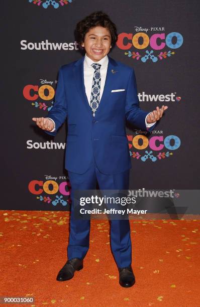 Actor Anthony Gonzalez arrives at the premiere of Disney Pixar's 'Coco' at El Capitan Theatre on November 8, 2017 in Los Angeles, California.