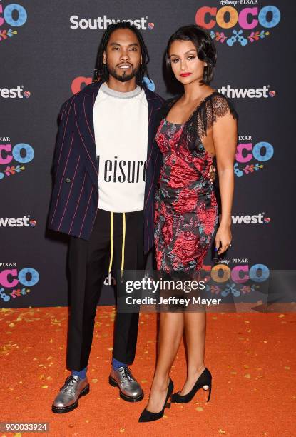 Actor Miguel and guest arrive at the premiere of Disney Pixar's 'Coco' at El Capitan Theatre on November 8, 2017 in Los Angeles, California.