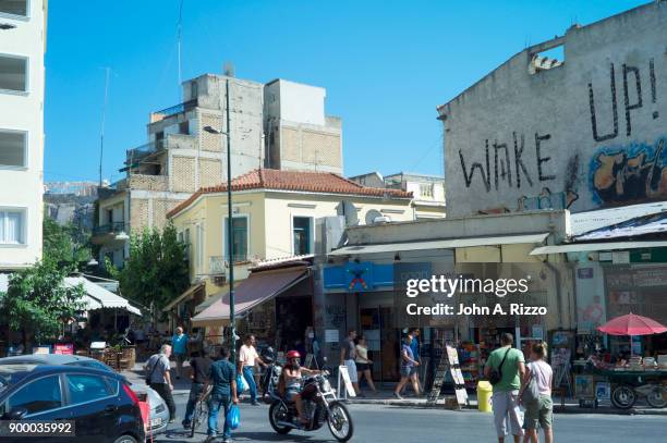 lively cafe  in plaka - plaka greek cafe stock pictures, royalty-free photos & images