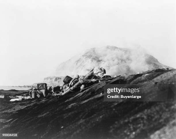 The Second Battalion, Twenty-Seventh Marines land on Iwo Jima and battle the Japanese at Mount Suribachi