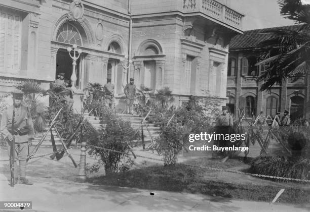 Japanese Soldiers at the French Consulate in Hankau; Hankou used to have five colonial concessions from the United Kingdom, France, Russia, Germany...