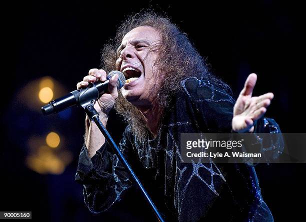 Ronnie James Dio of Heaven and Hell performs at the Charter One Pavilion on August 19, 2009 in Chicago, Illinois.