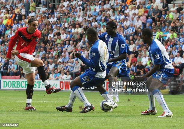 Dimitar Berbatov of Manchester United in action during the FA Barclays Premier League match between Wigan Athletic and Manchester United at DW...