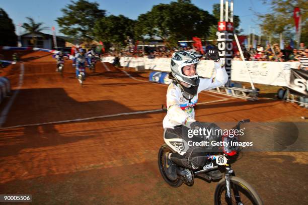 Sarah Walker wins the final at the UCI BMX Supercross World Cup at the Royal Show Grounds on August 22, 2009 in Pietrmaritzburg, South Africa.