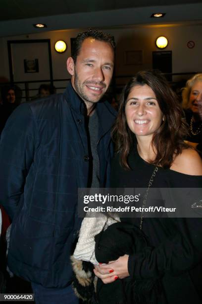 Tennisman Michael Llodra and his wife Camille attend "Laurent Gerra sans Moderation" Show at L'Olympia on December 28, 2017 in Paris, France.