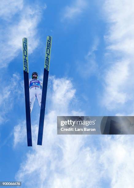 Peter Prevc of Slovenia competes in the FIS Nordic World Cup Four Hills Tournament on December 31, 2017 in Garmisch-Partenkirchen, Germany.