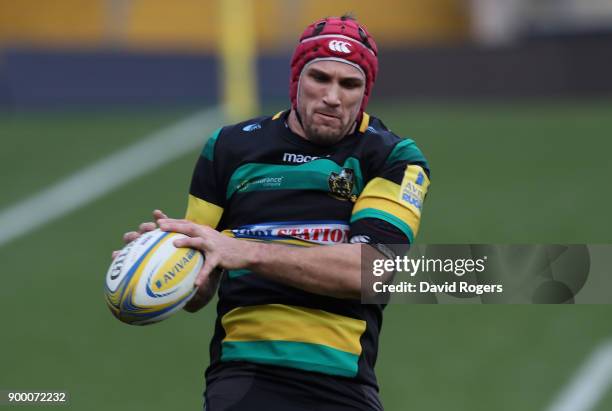 Christian Day of Northampton catches the ball during the Premiership A league match between Northampton Wanderers and Worcester Cavaliers at...