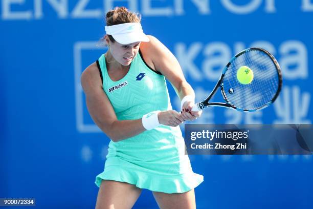 Jana Cepelova of Slovakia returns a shot during the match against Magada Linette of Poland during Day 1 of 2018 WTA Shenzhen Open at Longgang...