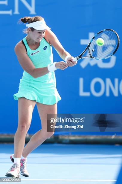 Jana Cepelova of Slovakia returns a shot during the match against Magada Linette of Poland during Day 1 of 2018 WTA Shenzhen Open at Longgang...