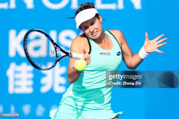 Jana Cepelova of Slovakia returns a shot during the match against Magada Linette of Poland during Day 1 of 2018 WTA Shenzhen Open at Longgang...