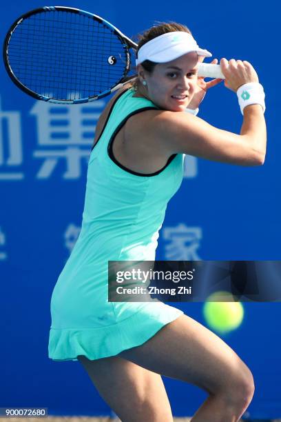 Jana Cepelova of Slovakia returns a shot during the match against Magada Linette of Poland during Day 1 of 2018 WTA Shenzhen Open at Longgang...