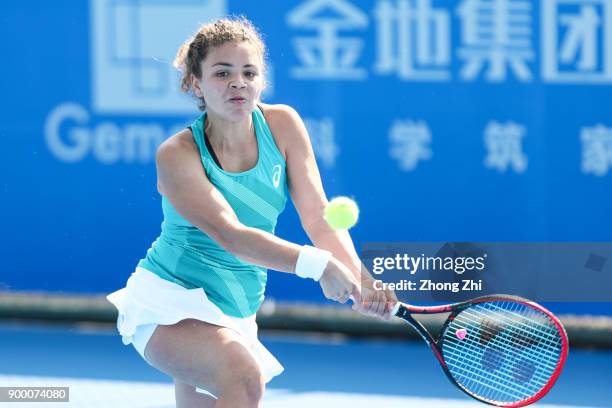 Jasmine Paolini of Italy returns a shot during the match against Jing-jing Lu of China during Day 1 of 2018 WTA Shenzhen Open at Longgang...