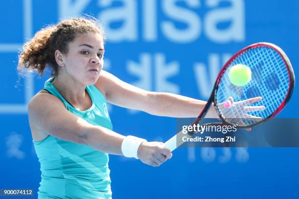Jasmine Paolini of Italy returns a shot during the match against Jing-jing Lu of China during Day 1 of 2018 WTA Shenzhen Open at Longgang...