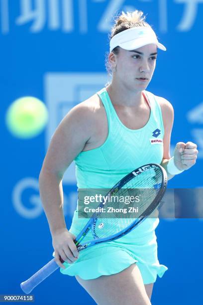 Danka Kovinic of Montenegro celebrates a shot during the match against Xinyu Wang of China during Day 1 of 2018 WTA Shenzhen Open at Longgang...