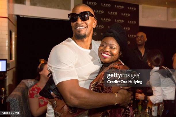Actor Jamie Foxx hugs his sister Deidre Dixon at the LAVO Singapore Grand Opening at Marina Bay Sands on December 31, 2017 in Singapore.