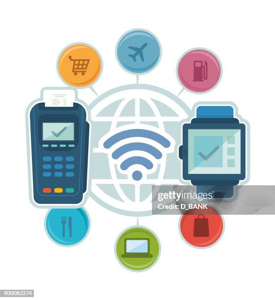 contactless payment - using debit card stock illustrations