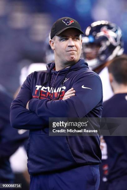 Head coach Bill O'Brien of the Houston Texans looks on prior to the game against the Indianapolis Colts at Lucas Oil Stadium on December 31, 2017 in...