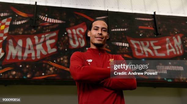 Liverpool's new signing Virgil van Dijk pictured at Melwood Training Ground on December 31, 2017 in Liverpool, England.