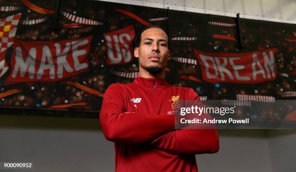 Liverpool's new signing Virgil van Dijk pictured at Melwood Training Ground on December 31, 2017 in Liverpool, England.