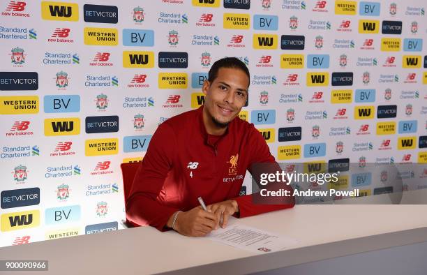 Liverpool's new signing Virgil van Dijk pictured at Melwood Training Ground on December 31, 2017 in Liverpool, England.