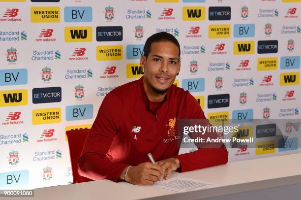 Liverpool's new signing Virgil van Dijk pictured at Melwood Training Ground on December 31, 2017 in Liverpool, England.