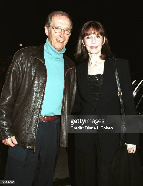 Actor Bernie Kopell and actress Barbara Feldon from "Get Smart" leave TV Land's 5th Anniversary Party April 25, 2001 in New York City.