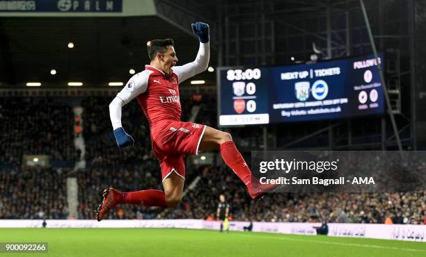 Alexis Sanchez of Arsenal celebrates after scoring a goal to make it 0-1 during the Premier League match between West Bromwich Albion and Arsenal at...
