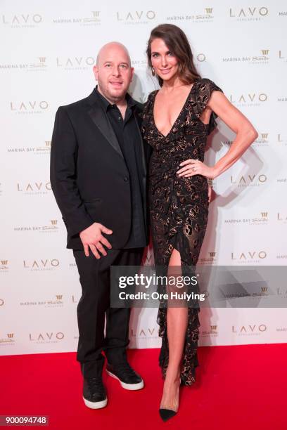 Tao Group Partner Noah Tepperberg, and his wife Melissa attend the LAVO Singapore Grand Opening at Marina Bay Sands on December 31, 2017 in Singapore.