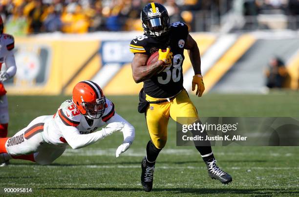 Stevan Ridley of the Pittsburgh Steelers carries the ball against the Cleveland Browns in the first quarter during the game at Heinz Field on...