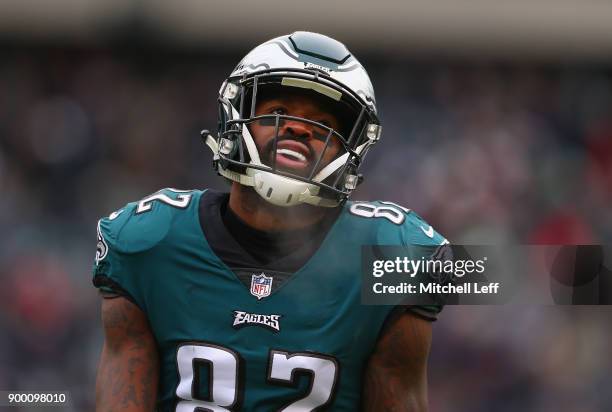 Wide receiver Torrey Smith of the Philadelphia Eagles reacts after dropping the ball on a third-down against the Dallas Cowboys during the first...