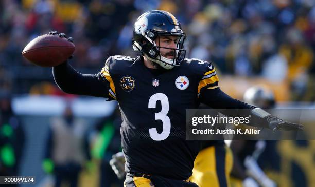 Landry Jones of the Pittsburgh Steelers drops back to pass in the second quarter during the game against the Cleveland Browns at Heinz Field on...