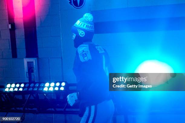 Kicker Ryan Succop of the Tennessee Titans takes the field to warm up before a game against the Jacksonville Jaguars at Nissan Stadium on December...