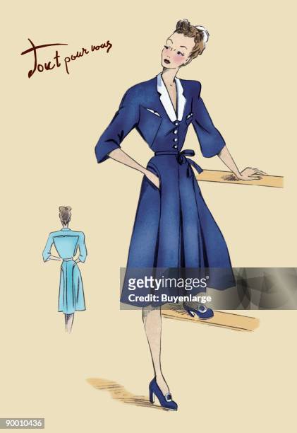 Blue Daytime Dress with Collar and Belt