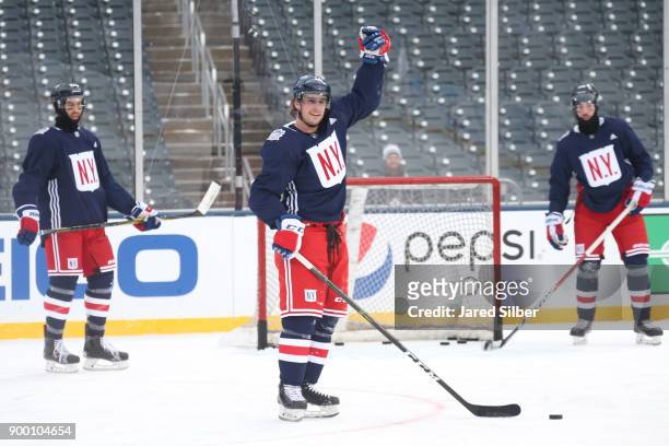 Brendan Smith of the New York Rangers on the ice during practice for the 2018 Bridgestone NHL Winter Classic at Citi Field on December 31, 2017 in...