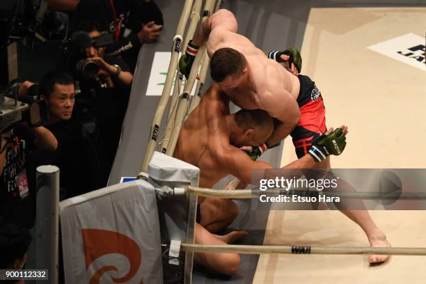 Mirko Cro Cop of Croatia TKOs Tsuyoshi Kosaka of Japan in the bout during the RIZIN Fighting World Grand-Prix 2017 final Round at Saitama Super Arena...