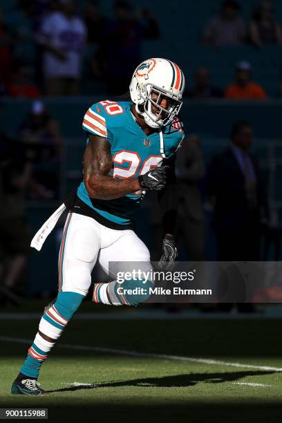 Reshad Jones of the Miami Dolphins during pregame against the Buffalo Bills at Hard Rock Stadium on December 31, 2017 in Miami Gardens, Florida.