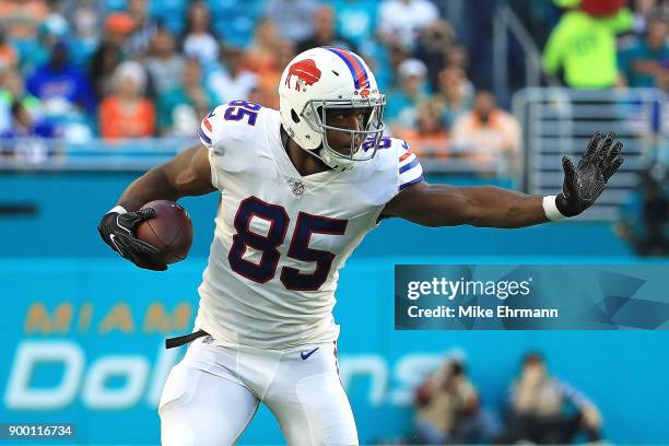 Charles Clay of the Buffalo Bills during the first quarter against the Miami Dolphins at Hard Rock Stadium on December 31, 2017 in Miami Gardens,...