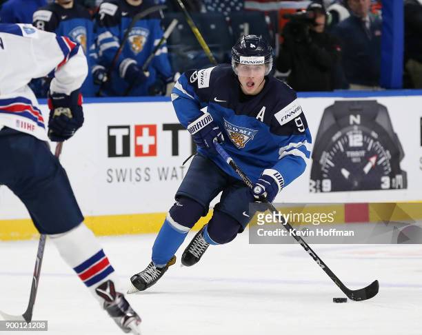 Janne Kuokkanen of Finland in the second period against the United States during the IIHF World Junior Championship at KeyBank Center on December 31,...